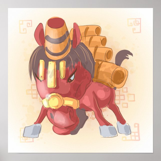 Vattenfärgåret för Horse, Samurai Poster (Framsidan)