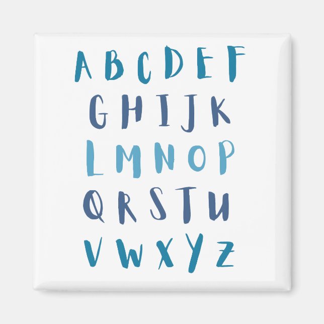 Vattenfärgat Alphabet Blue ABCs Kids-kylskåp Magnet (Framsidan)
