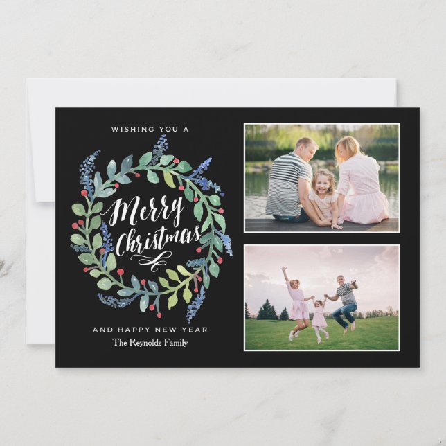 Vattenfärgat andningspaus jul 2 Fotoport Helgdag Julkort (Framsida)