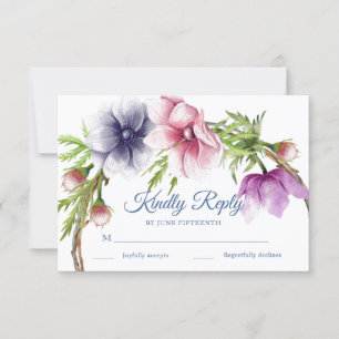 Vattenfärgat Anemone Flower Bröllop OSA Cards Inbjudningar