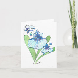 Vattenfärgat blått kort för orchid-hälsning med ku
