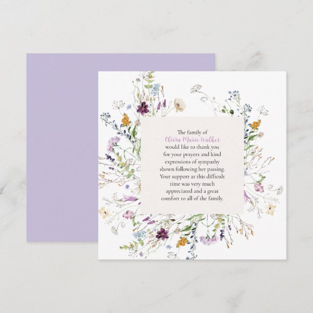 Vattenfärgat Blommigt Funeral Tackkort Card (Fram/baksida)