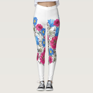 Vattenfärgat blommigt hjärta, ljusa vilda blommor leggings