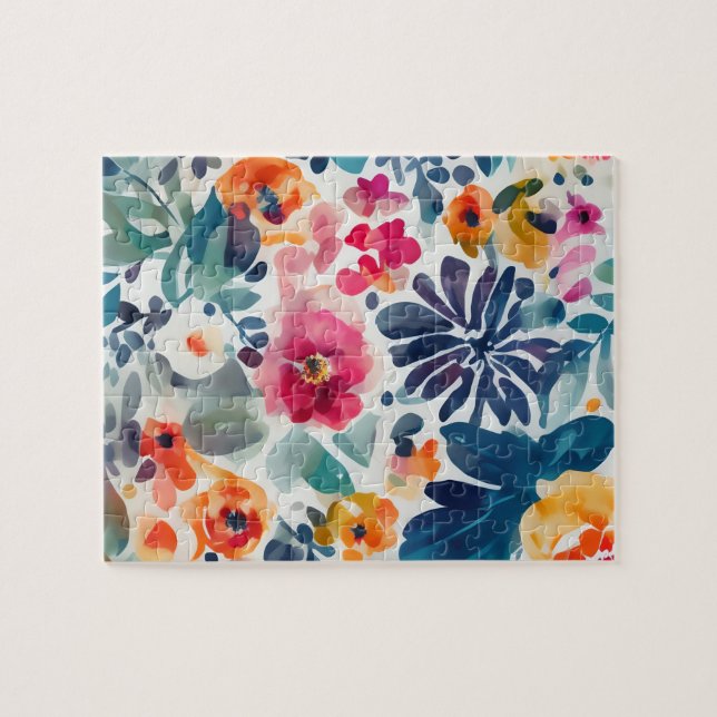 Vattenfärgat Blommönster Cute Vintage Flowers Pussel (Horisontell)