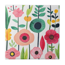 Vattenfärgat Blommönster Färgt Kakelplatta