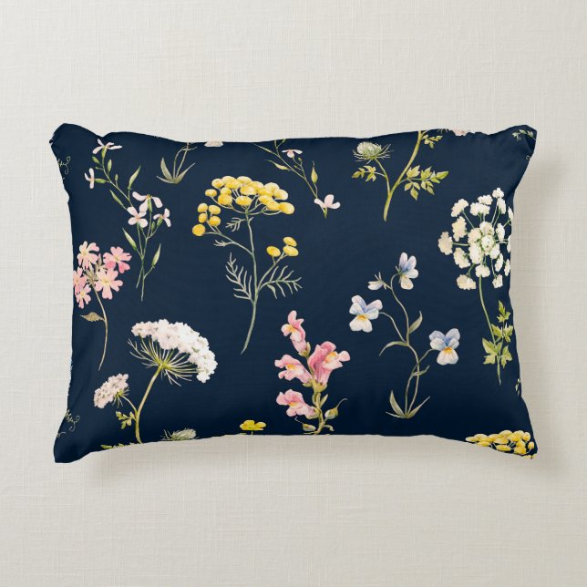 Vattenfärgat blommönster, ömtålig blomhand prydnadskudde (Framsidan)