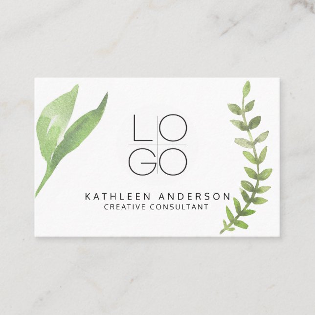 Vattenfärgat botaniskt Affärskort med QR-kod Visitkort (Framsida)