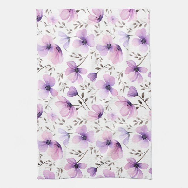 Vattenfärgat botaniskt Blommönster Kökshandduk (Vertikal)