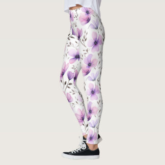 Vattenfärgat botaniskt Blommönster Leggings