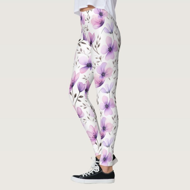 Vattenfärgat botaniskt Blommönster Leggings (Vänster)