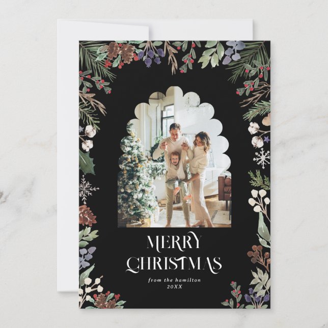 Vattenfärgat botaniskt julfotfoto julkort (Framsida)