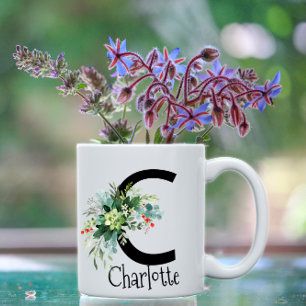 Vattenfärgat brev-kaffe, elegant, vitt kaffe, mugg