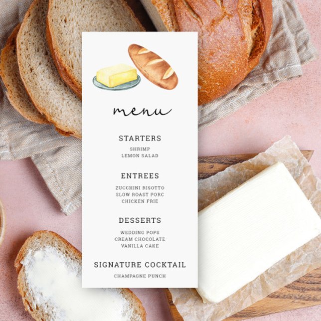 Vattenfärgat bröd och smör - Bröllop Menu Meny (Skapare uppladdad)