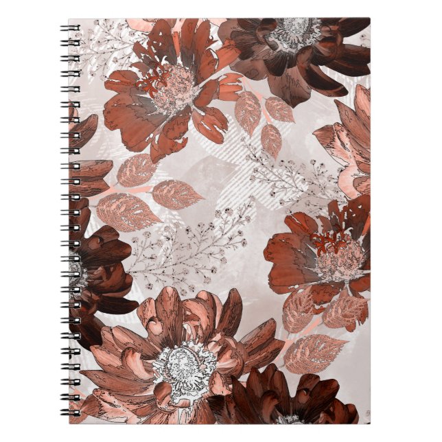 Vattenfärgat brun grått-blommönster. anteckningsbok (Framsidan)