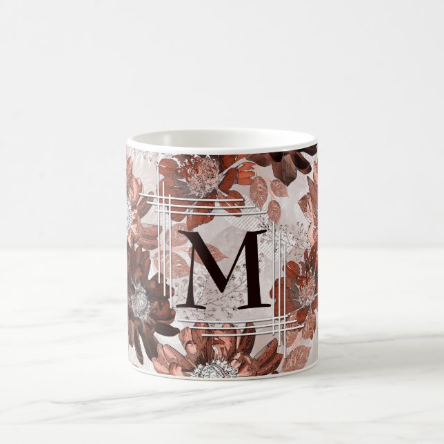 Vattenfärgat brun grått-blommönster. kaffemugg (Center)