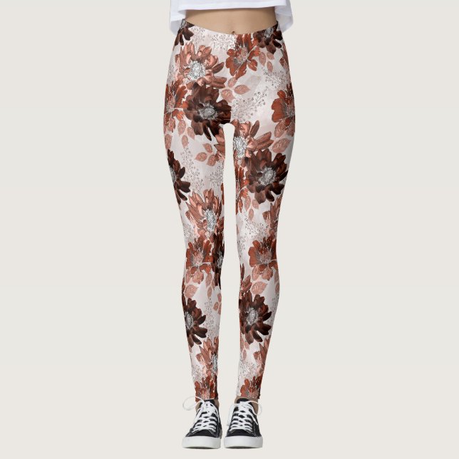 Vattenfärgat brun grått-blommönster. leggings (Framsida)