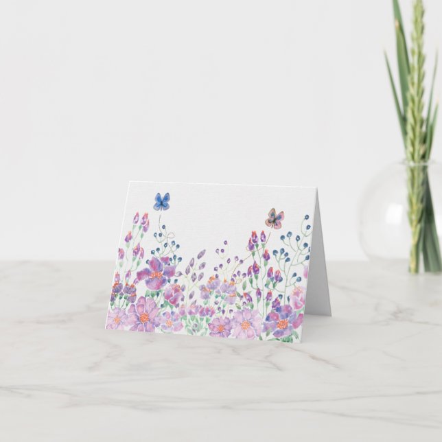 Vattenfärgat Butterflies och Flowers Kort (Framsida)