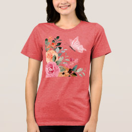 Vattenfärgat Butterflies och Flowers T Shirt