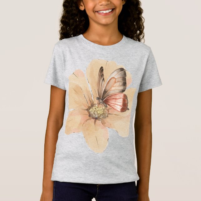 Vattenfärgat Butterflies och Flowers T Shirt (Framsida)