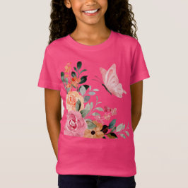Vattenfärgat Butterflies och Flowers T Shirt