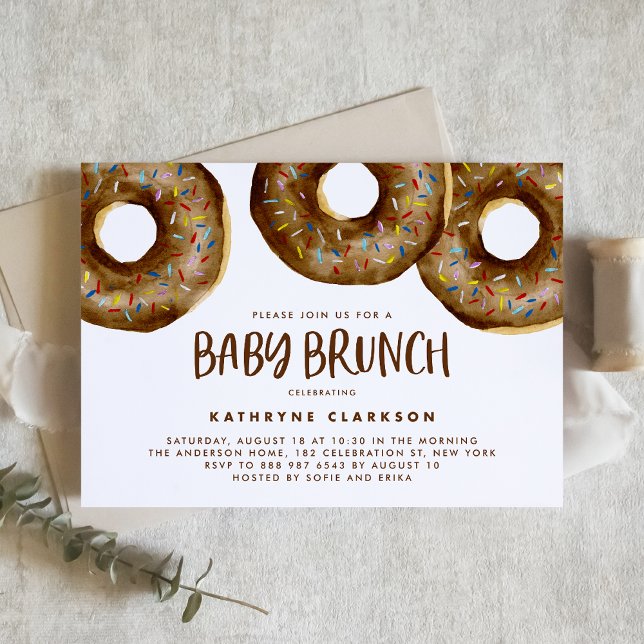 Vattenfärgat choklat Sprinkle Donuts Baby Brunch Inbjudningar (Skapare uppladdad)