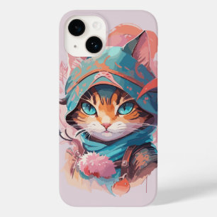 Vattenfärgat Cute Hooded Ninja Cat