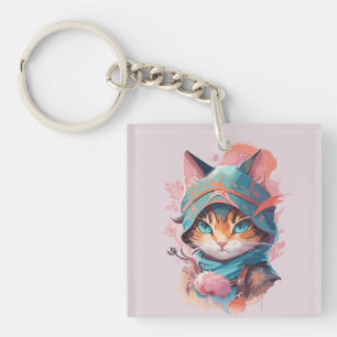 Vattenfärgat Cute Hooded Ninja Cat