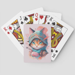 Vattenfärgat Cute Hooded Ninja Cat Casinokort