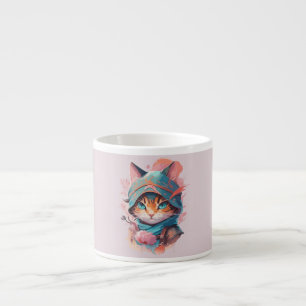 Vattenfärgat Cute Hooded Ninja Cat Espressomugg
