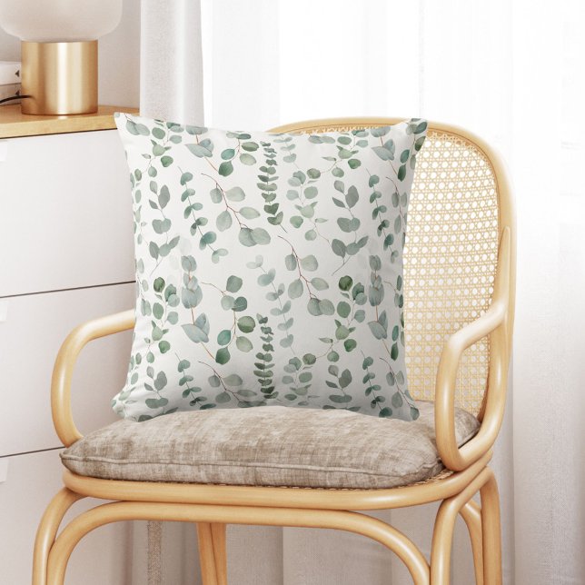 Vattenfärgat eukalyptus-Blommönster utomhus Kudde (In situ)