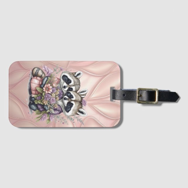 Vattenfärgat fint rackoon par med blommor bagagebricka (Framsida horisontal)