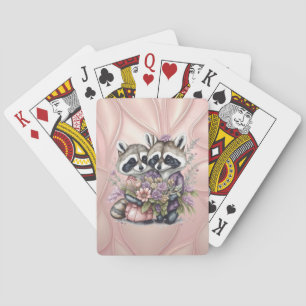 Vattenfärgat fint rackoon par med blommor casinokort
