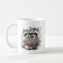 Vattenfärgat fint rackoon par med blommor kaffemugg