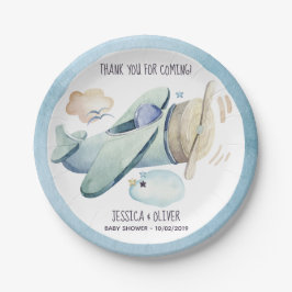 Vattenfärgat flygplan Party i blått