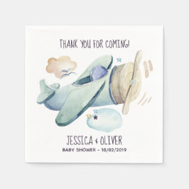 Vattenfärgat flygplan Party i blått Pappersservett