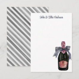 Vattenfärgat Fransk Champagne med Stripe Bow Tack Kort