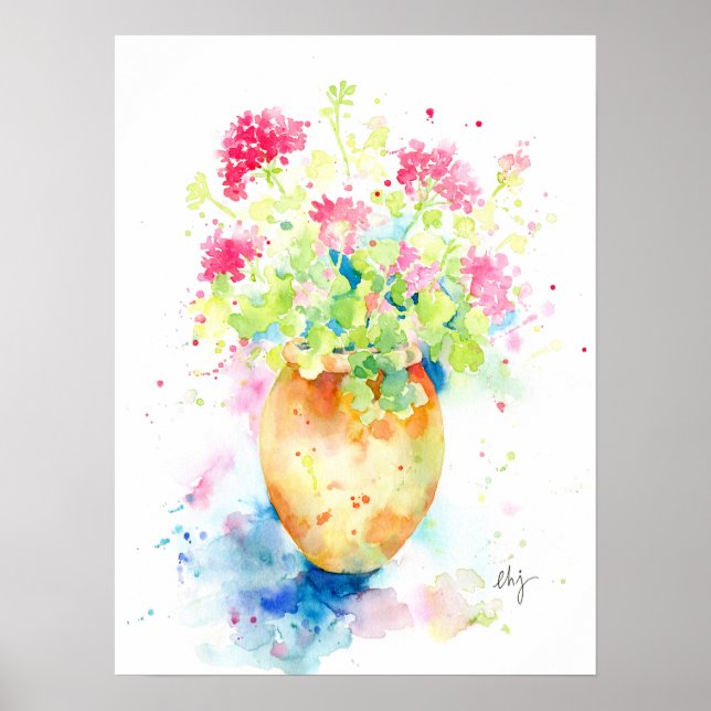 Vattenfärgat geranium i terracotta pot poster (Framsidan)