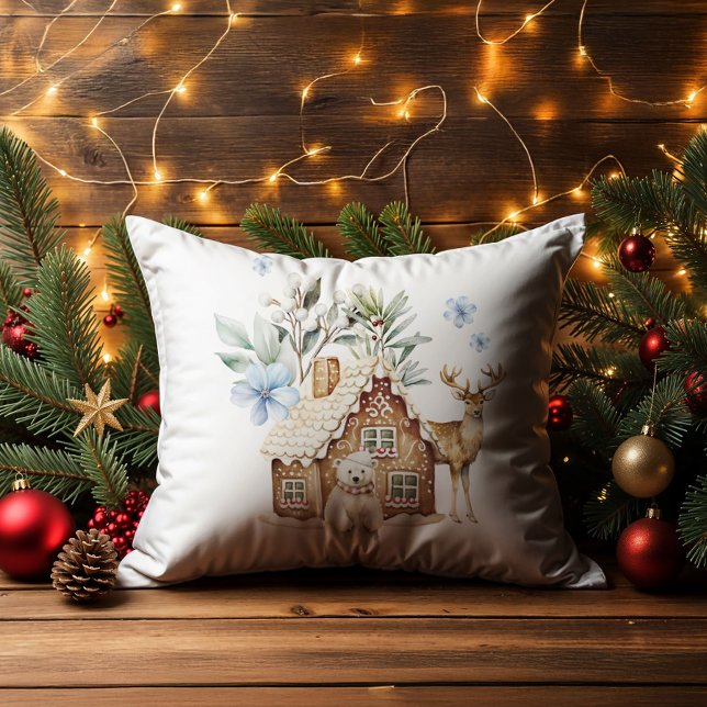 Vattenfärgat Gingerbröd House, Polar Bear & Reinde Kudde (Skapare uppladdad)