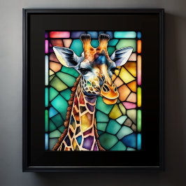 Vattenfärgat glasaktigt glas Giraffe Poster