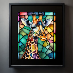 Vattenfärgat glasaktigt glas Giraffe Poster