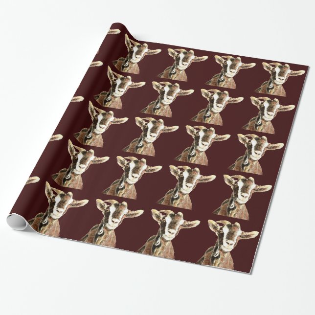 Vattenfärgat Goat Farm Animal Presentpapper (Utrullad)