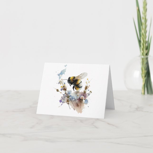 Vattenfärgat honungsbi med blommor BLANK Kort (Framsida)
