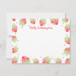 Vattenfärgat jordgubbar, Cute Girant Note Card Anteckningskort