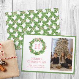 Vattenfärgat jul Monogram Bow andedräkt Julkort