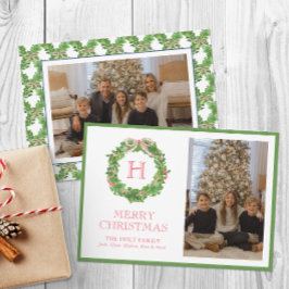 Vattenfärgat jul Monogram Bow andedräkt Julkort