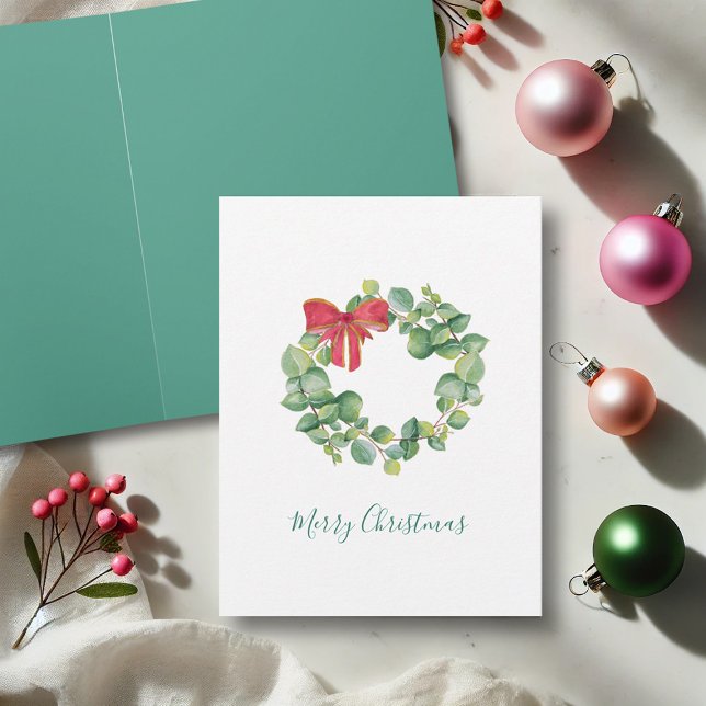 Vattenfärgat julkort Eucalyptus Utandning Anteckningskort (Watercolor Christmas cards unique wreath art by Victoria Grigaliunas of Do Tell A Belle)