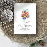 Vattenfärgat julkort Färgfull Poinsettia<br><div class="desc">De här söta julkorten har en pulserande vattenfärgspunkt i en konservburk burk. Orden "God jul" anges i roligtens skripttypografi. Kortet återgår till en spricka av färgstarka poinsetter i ett fet mönster. Använda mallens fält om du vill lägga till anpassningsbarnas text. Ett botaniskt och vismiskt val att skicka till vänner och...</div>