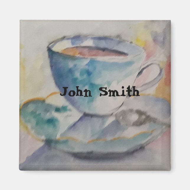 Vattenfärgat kaffe mugg med såser magnet (Framsidan)