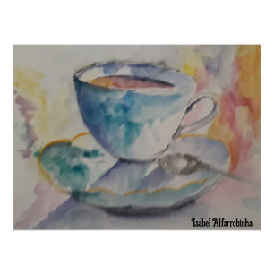 Vattenfärgat kaffe mugg och såser Poster
