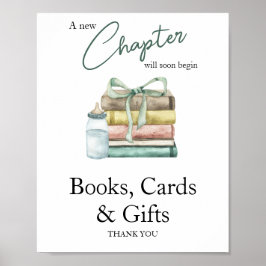 Vattenfärgat kapitel-babydusch-Bokar-kort och gåvo Poster